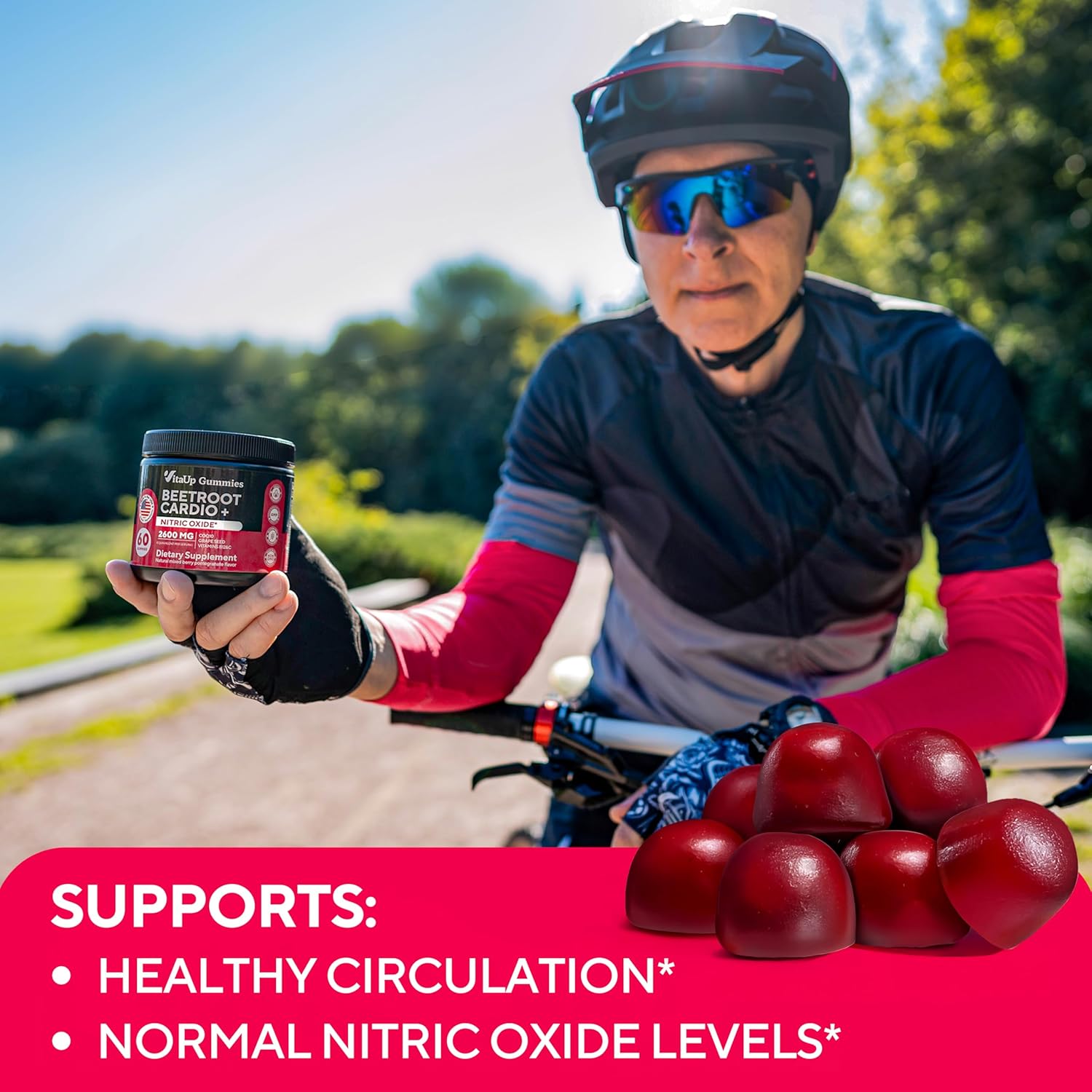 Beet Root Gummies with Grape Seed, Coq10, Vitamin C & B12 - 60 Nitric Oxide Chews for Energy & Immunity Boost