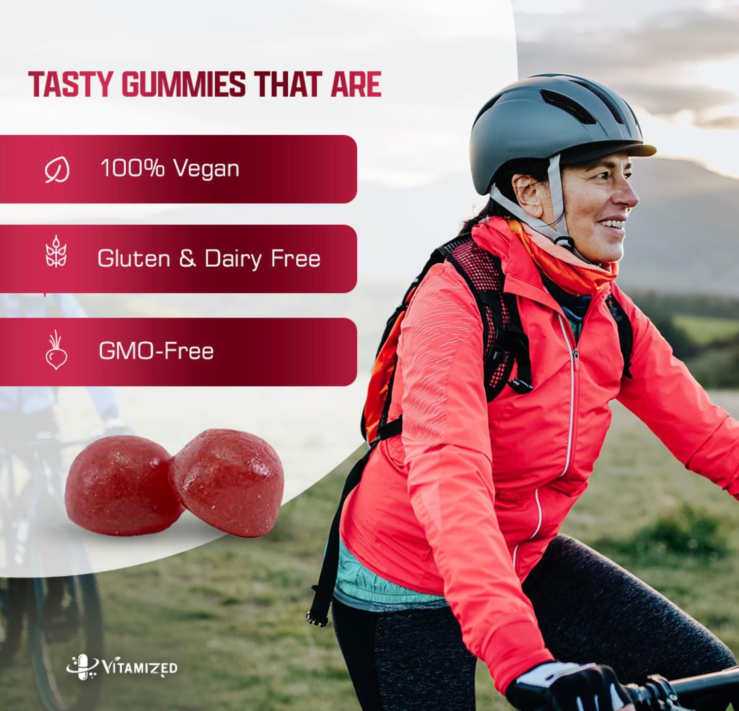 Beet Root Gummies with Nitric Oxide & B12 - Heart Health Supplement with Grape Seed - Pomegranate Flavor, 60 Chews