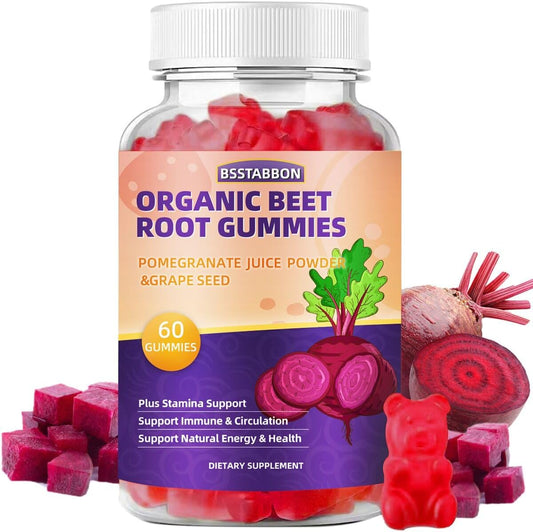 Beet Root Gummies with Pomegranate Juice and Grape Seed Extract for Men and Women - Non-GMO and Gluten-Free - 60 Gummies