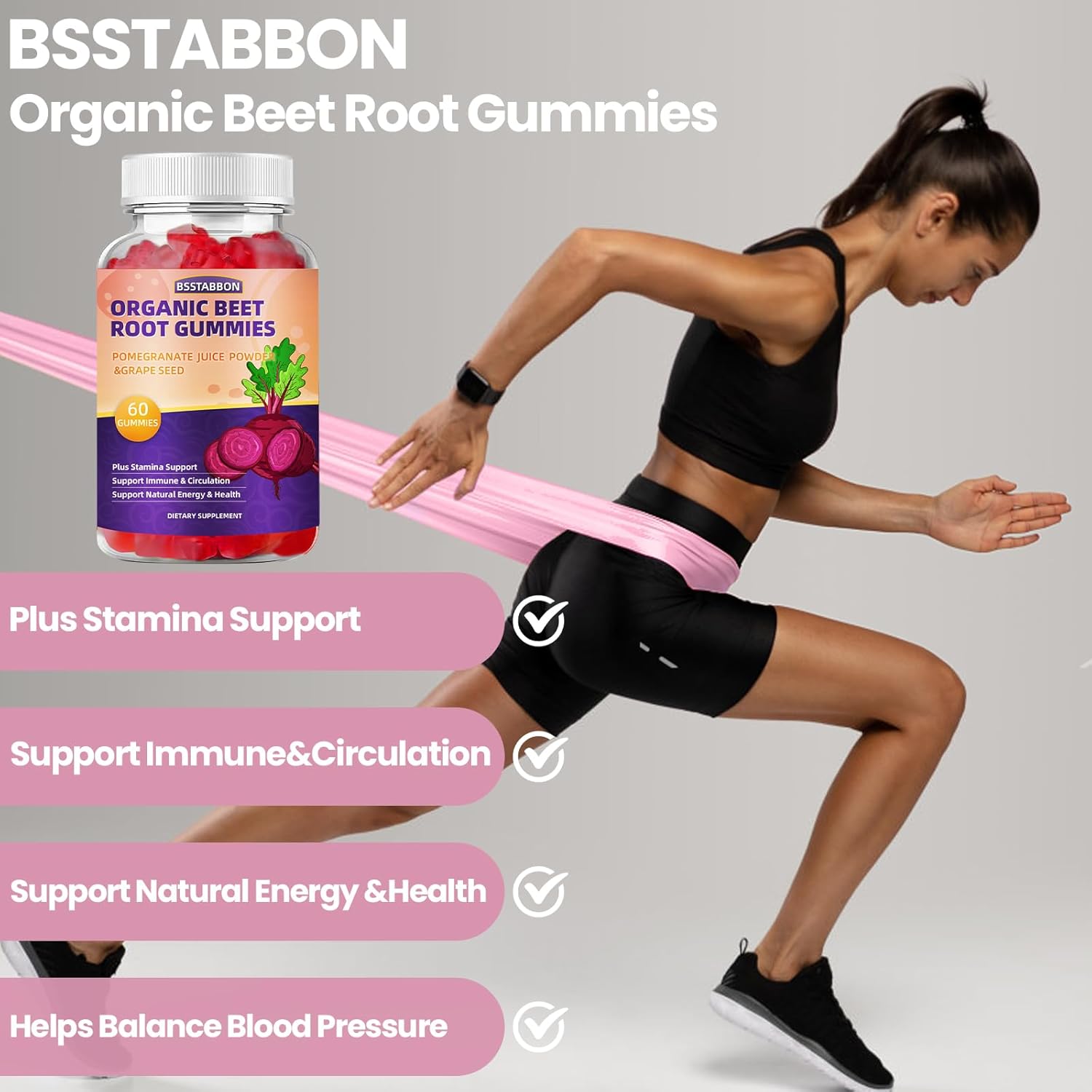 Beet Root Gummies with Pomegranate Juice and Grape Seed Extract for Men and Women - Non-GMO and Gluten-Free - 60 Gummies