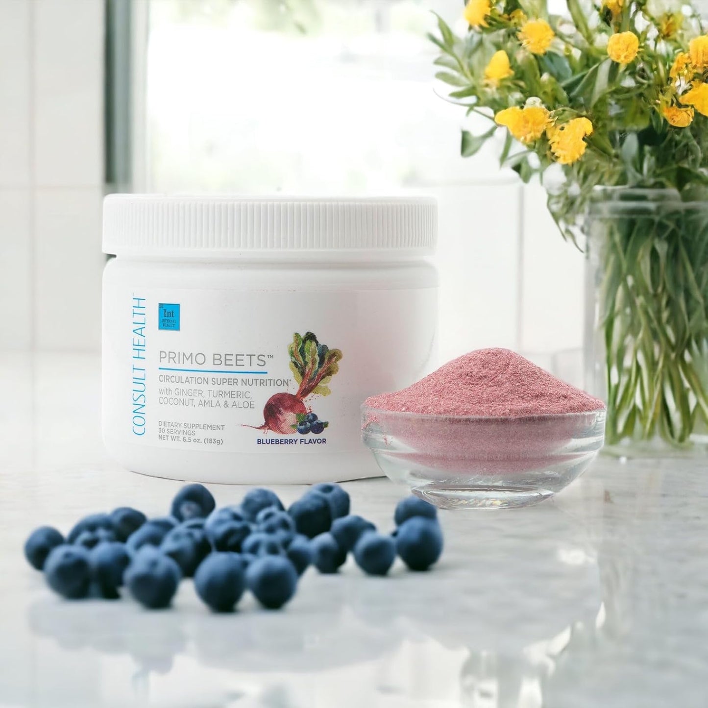 Beet Root Powder Drink Mix - Nitric Oxide Daily Nutrition Boost with Ginger & Turmeric - Supports Circulation - Blueberry Flavor - 30 Servings