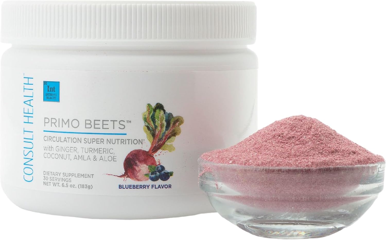 Beet Root Powder Drink Mix - Nitric Oxide Daily Nutrition Boost with Ginger & Turmeric - Supports Circulation - Blueberry Flavor - 30 Servings