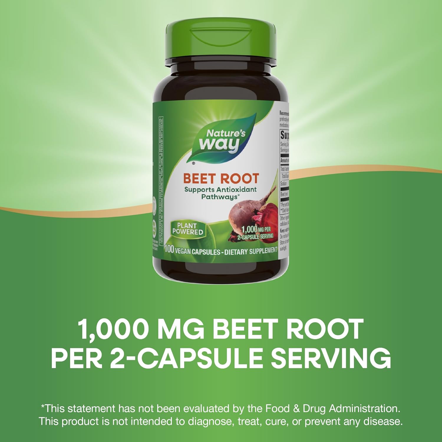 Beet Root Supplement - 1,000mg per Serving, Antioxidant Support, Vegan - 100 Capsules