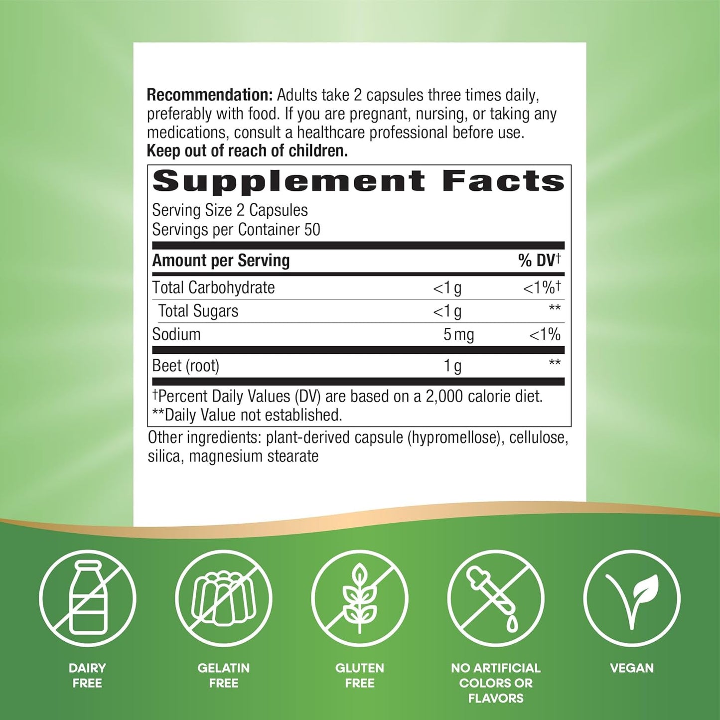 Beet Root Supplement - 1,000mg per Serving, Antioxidant Support, Vegan - 100 Capsules