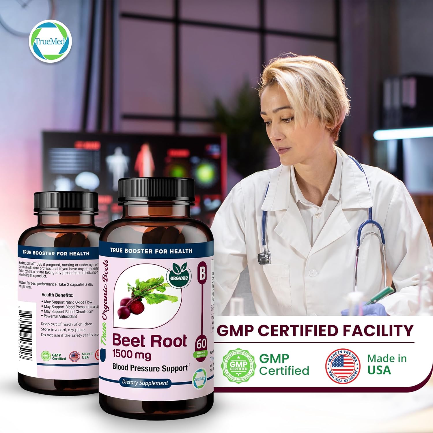 Beet Root Supplement 1500mg - Supports Heart Health, Blood Pressure & Energy - 60 Capsules