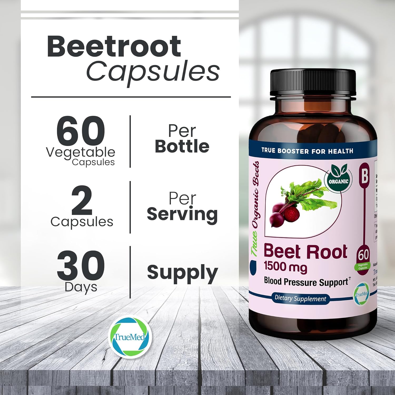 Beet Root Supplement 1500mg - Supports Heart Health, Blood Pressure & Energy - 60 Capsules