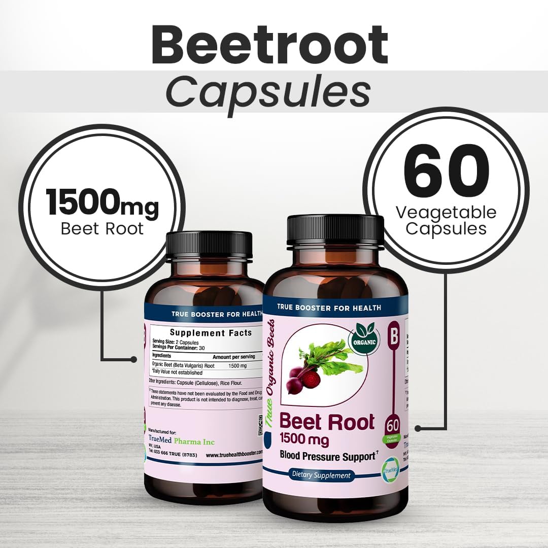 Beet Root Supplement 1500mg - Supports Heart Health, Blood Pressure & Energy - 60 Capsules