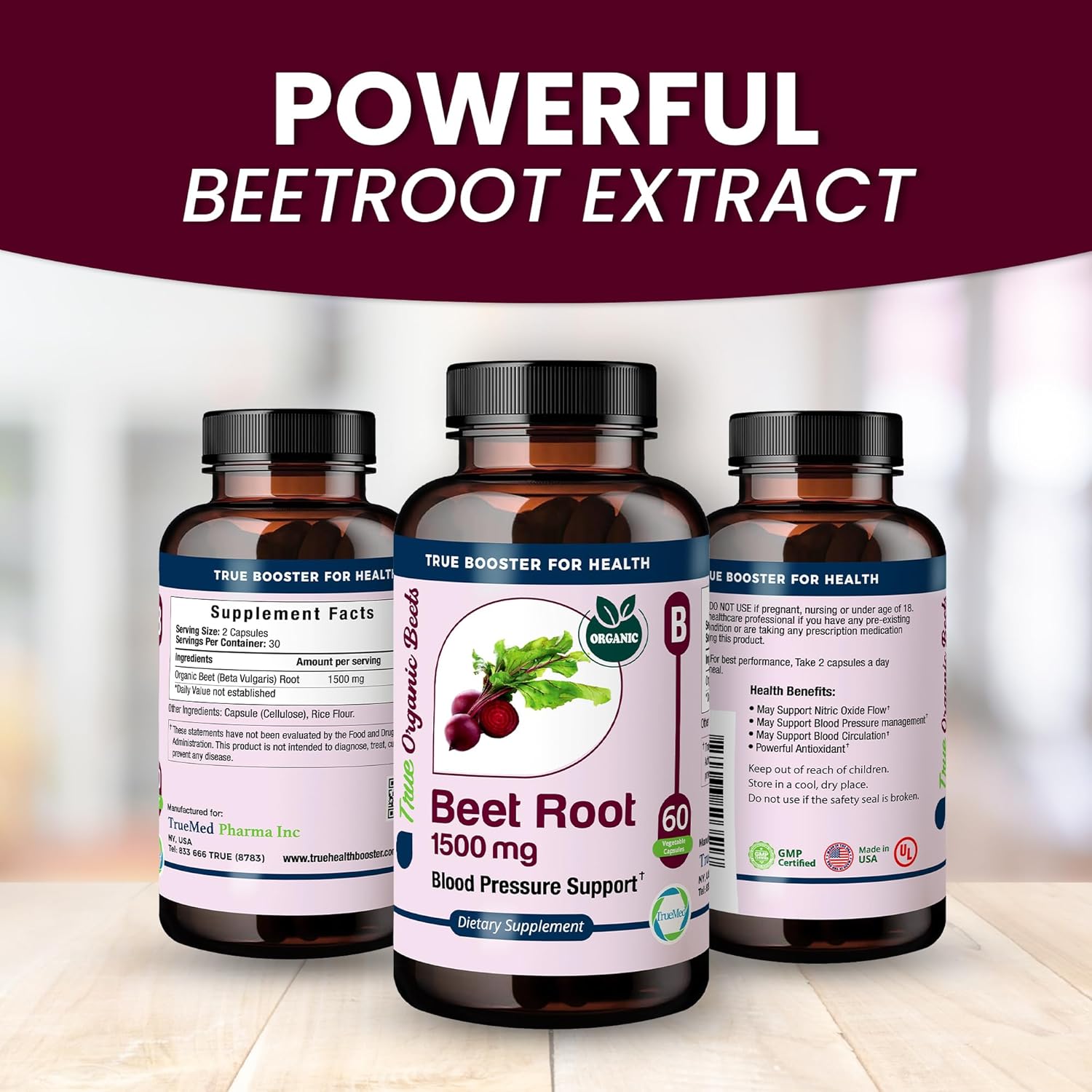 Beet Root Supplement 1500mg - Supports Heart Health, Blood Pressure & Energy - 60 Capsules