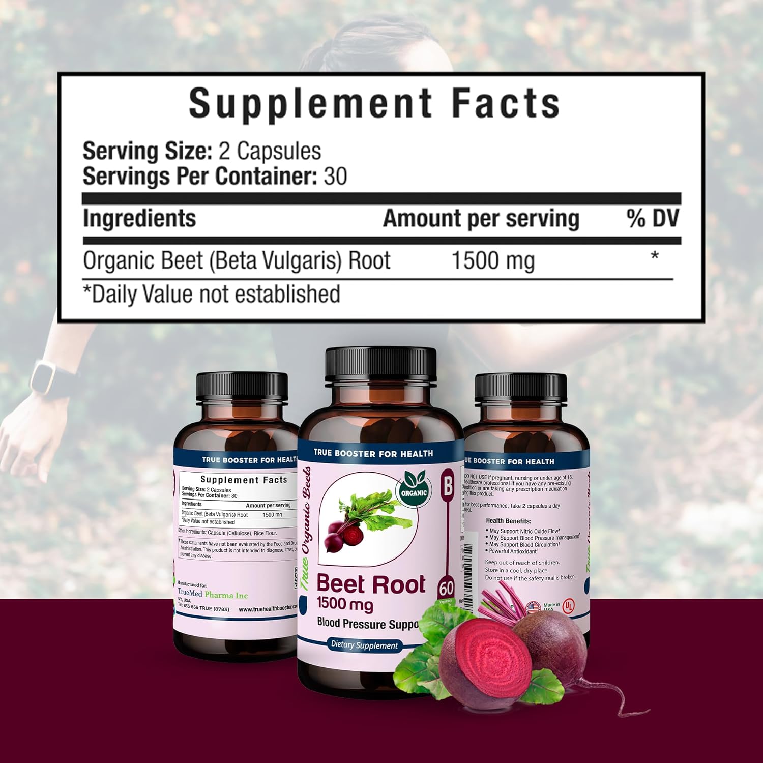 Beet Root Supplement 1500mg - Supports Heart Health, Blood Pressure & Energy - 60 Capsules