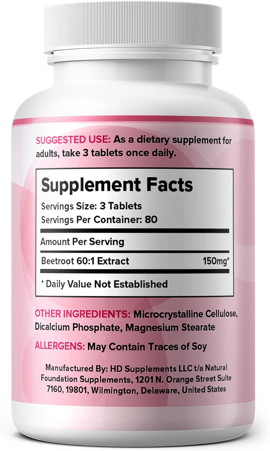 Beet Root Supplement for Blood Pressure Support and Athletic Performance - 240 Tablets, Made in USA with 150mg Beetroot Powder (60:1 Extract)