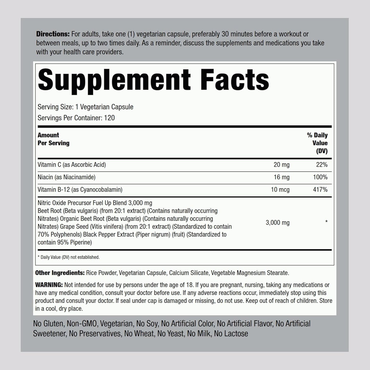 Beetfit Pro Nitric Oxide Beet Root Capsules with Nitrates - 120 Count, Vegetarian, Non-GMO, Gluten Free Supplement