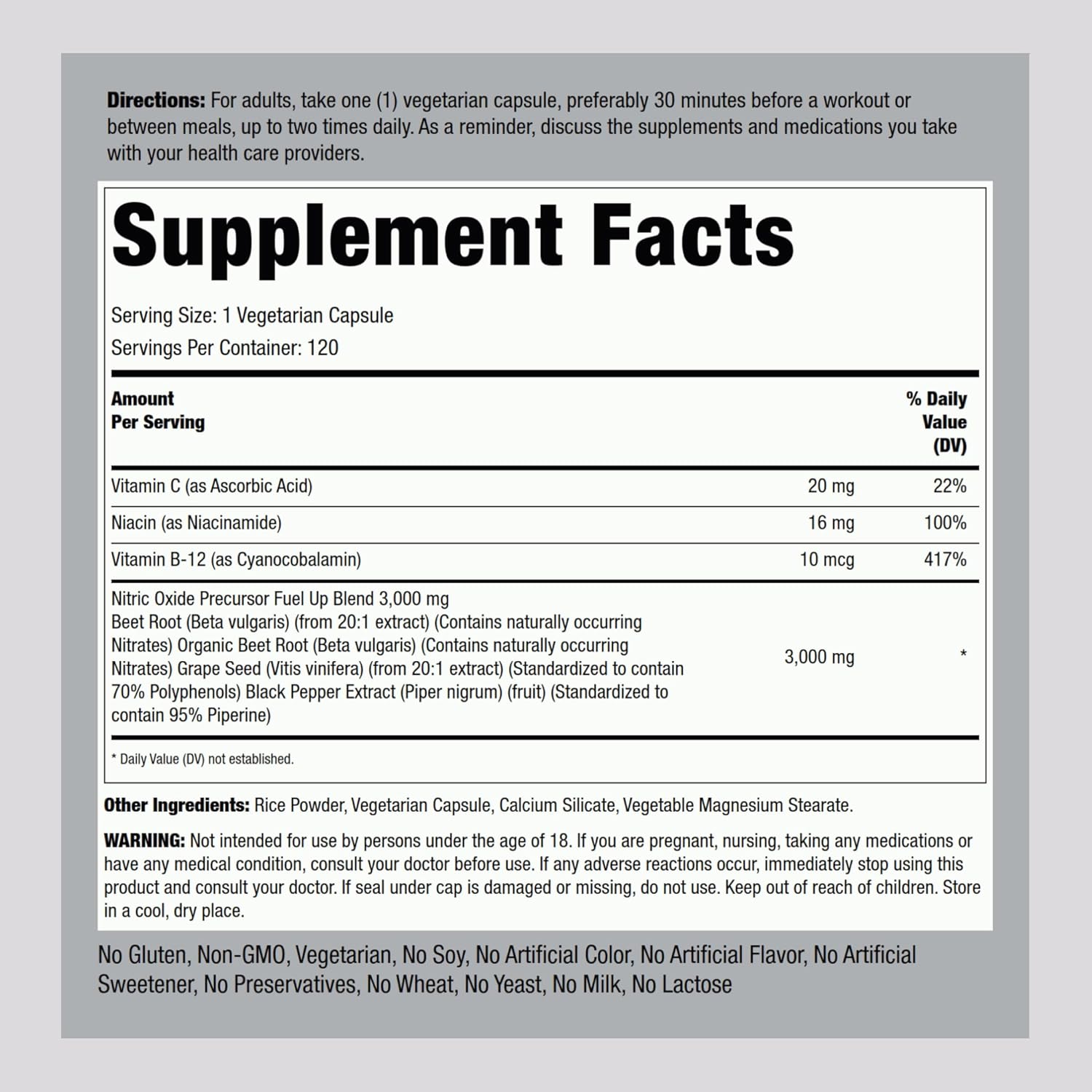 Beetfit Pro Nitric Oxide Beet Root Capsules with Nitrates - 120 Count, Vegetarian, Non-GMO, Gluten Free Supplement