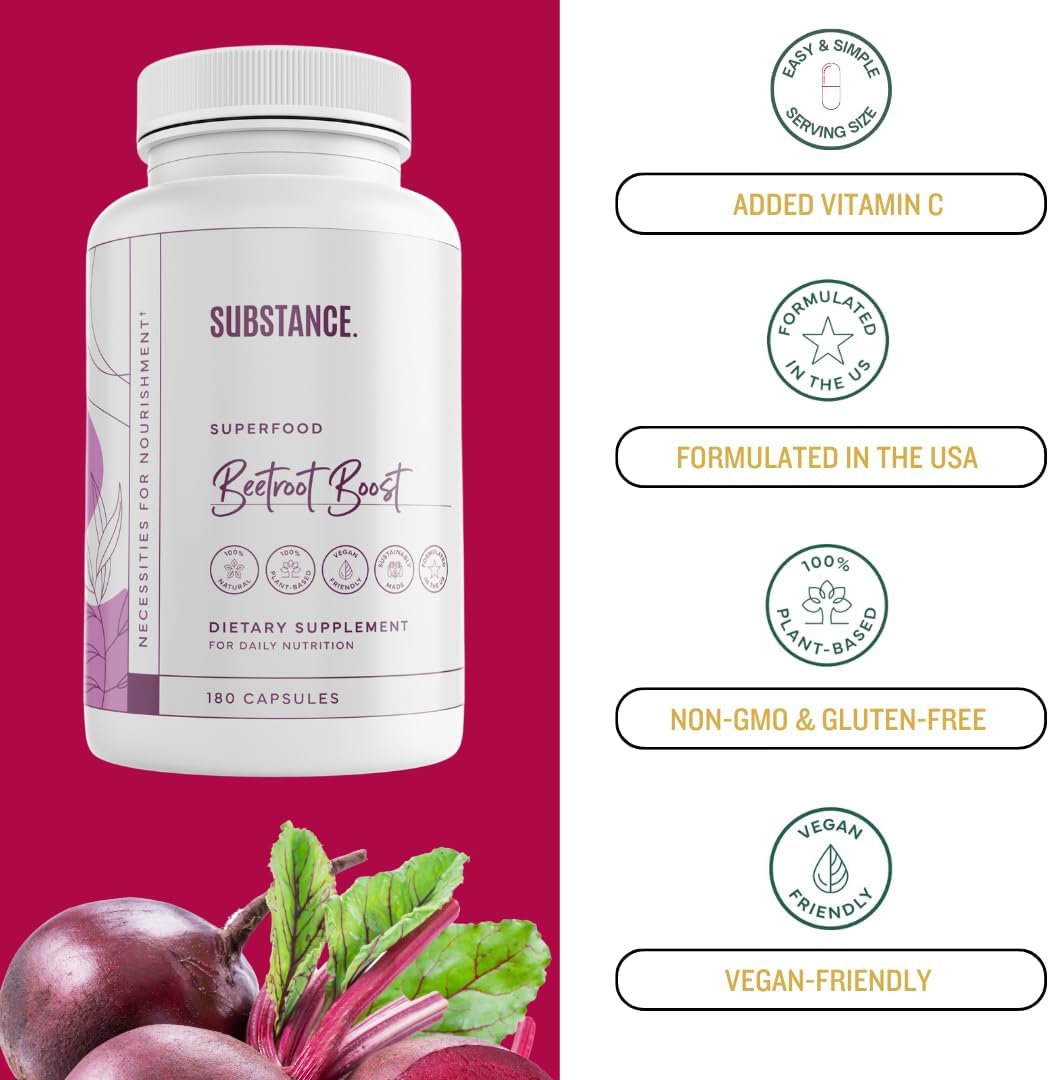 Beetroot Boost Capsules 4500mg - 30 Day Supply, Beet Root Supplement with Vitamin-C & Manganese for Energy - Natural Nitric Oxide Booster, Vegan-Friendly - Made in USA