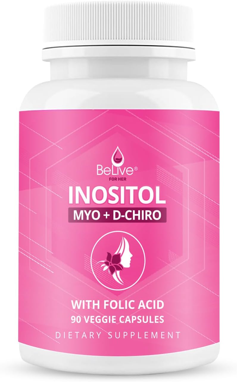 BeLive Myo-Inositol & D-Chiro Inositol Capsules - 90 Count Inositol Supplement for Women with Folic Acid - 40:1 Ratio - 2 Pack