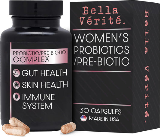Bella Vérité Probiotic & Prebiotic Complex for Women's Digestive Health - 3.45 Billion CFU Lactobacillus Probiotics - Clear Skin Daily Supplement