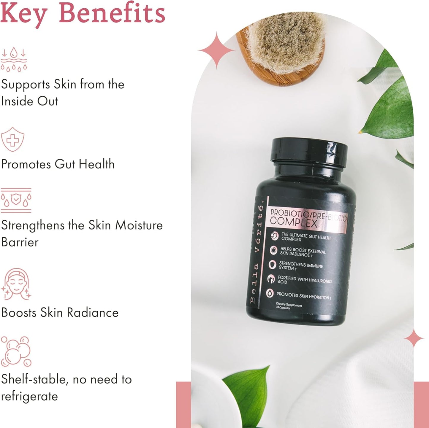 Bella Vérité Probiotic & Prebiotic Complex for Women's Digestive Health - 3.45 Billion CFU Lactobacillus Probiotics - Clear Skin Daily Supplement