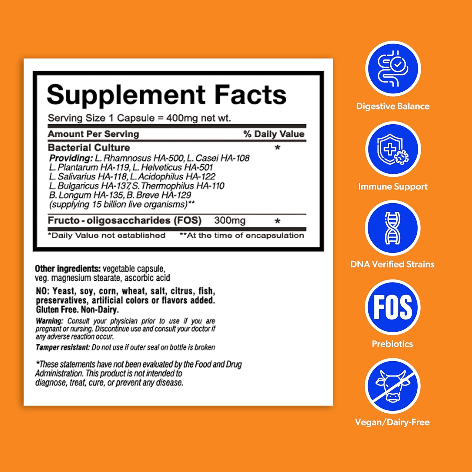 Belle + Bella Flora Restore Probiotic Capsules - 15 Billion Live Cultures, Digestive & Gut Health, Immune Support, Regularity, Vegan & Gluten Free - 60 Count