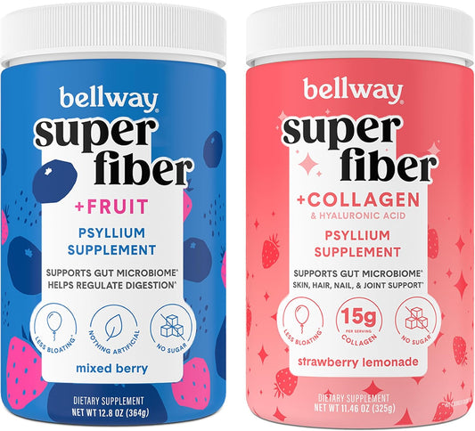Bellway Mixed Berry Super Fiber Powder with Fruit and Collagen Boost in Strawberry Lemonade Flavor