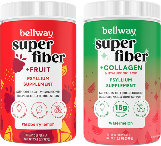 Bellway Super Fiber Powder with Fruit Flavors and Collagen Boost - Raspberry Lemon and Watermelon Blend