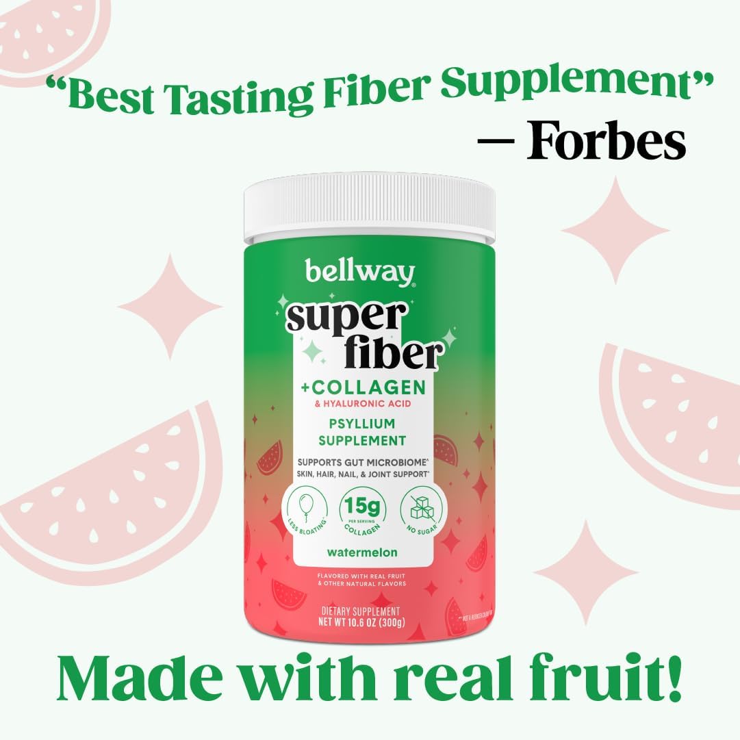 Bellway Super Fiber Powder with Fruit Flavors and Collagen Boost - Raspberry Lemon and Watermelon Blend