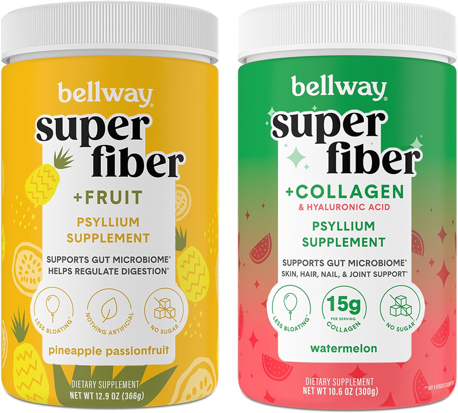 Bellway Super Fiber Powder with Pineapple Passion Fruit and Collagen Boost, Watermelon Flavor