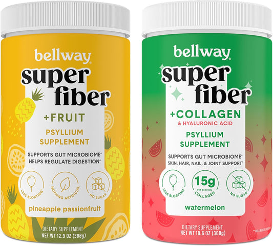 Bellway Super Fiber Powder with Pineapple Passion Fruit and Collagen Boost, Watermelon Flavor