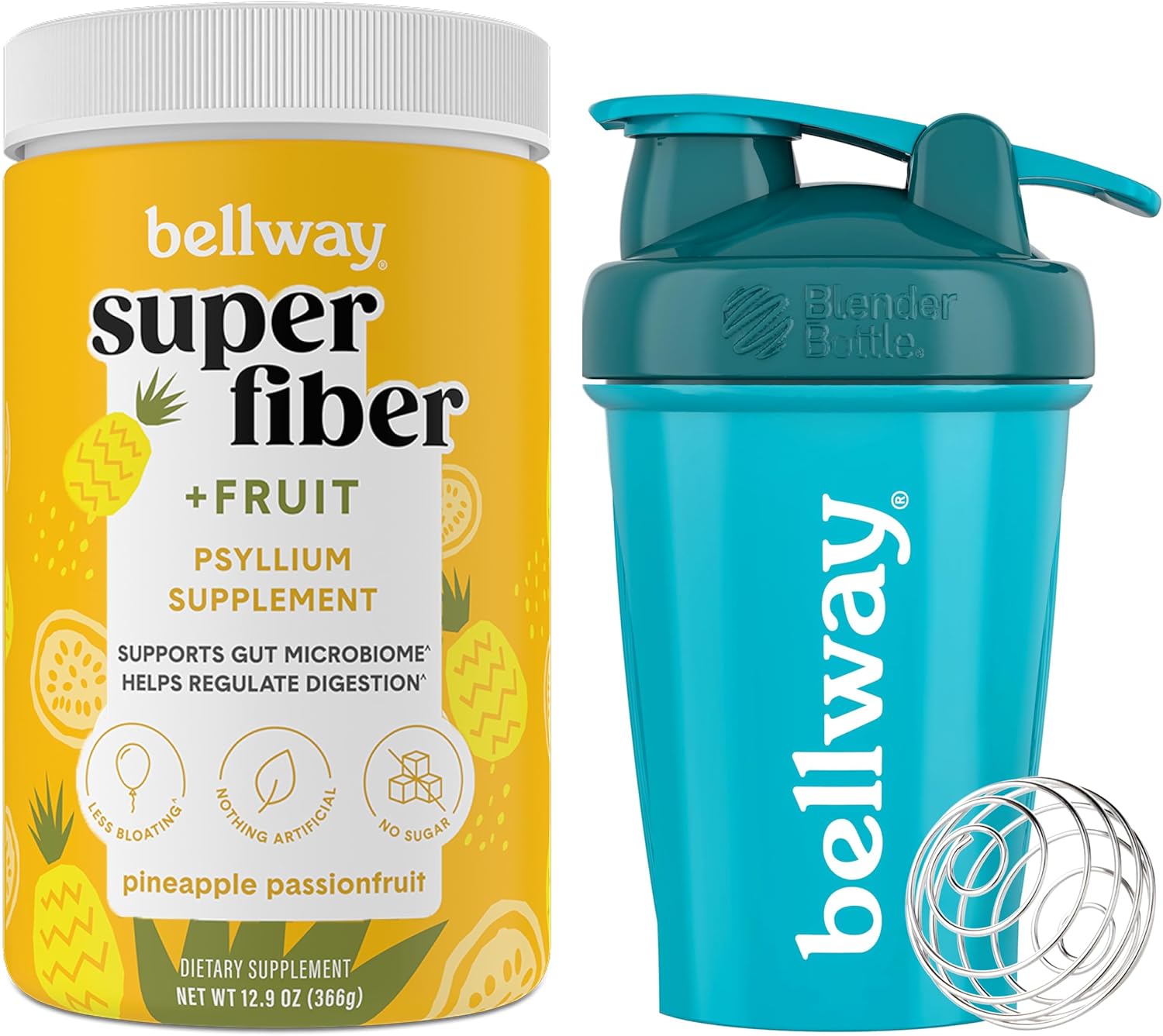 Bellway Super Fiber Powder with Pineapple Passion Fruit Shaker Bottle - Bundle for Convenient On-the-Go Use