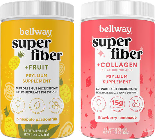 Bellway Super Fiber Powder with Pineapple Passion Fruit and Collagen, Strawberry Lemonade Flavor