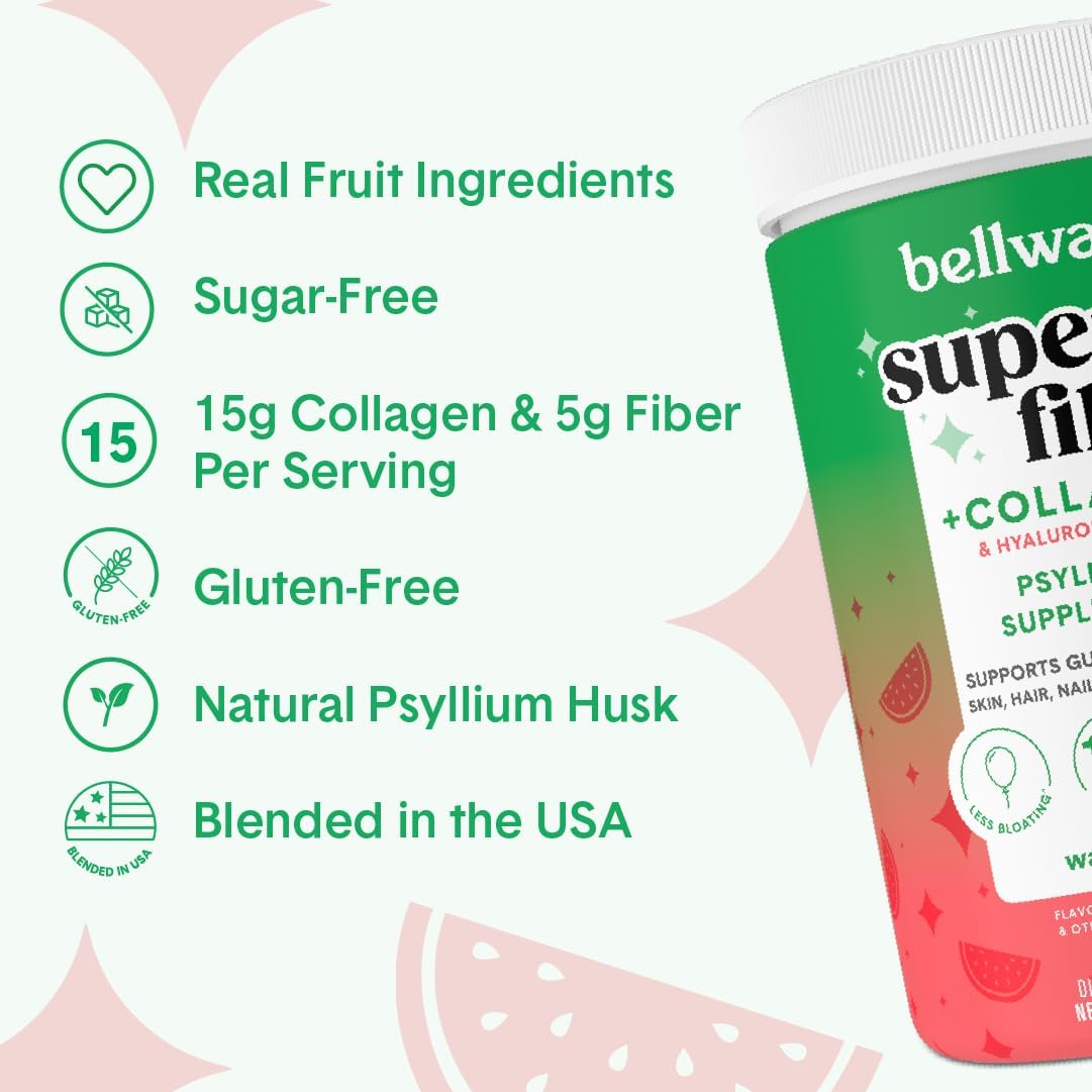 Bellway Super Fiber Powder with Pineapple Passion Fruit and Collagen Boost, Watermelon Flavor