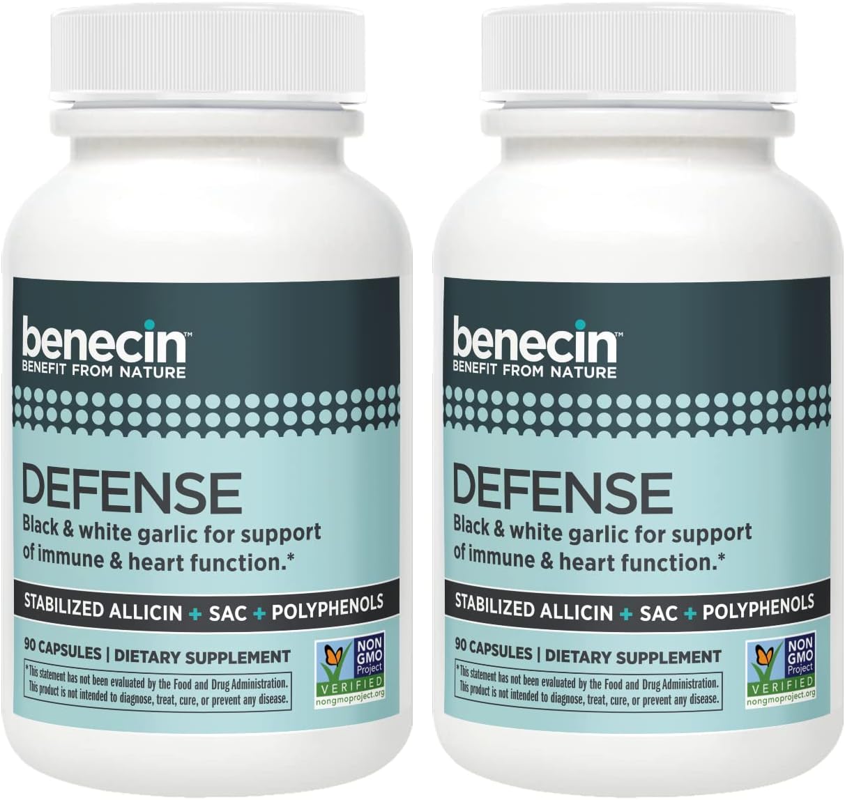 Benecin Defense 1500 mcg Stabilized Allicin Capsules with SAC & Polyphenols for Immune & Heart Support - 180 Vegetarian Caps