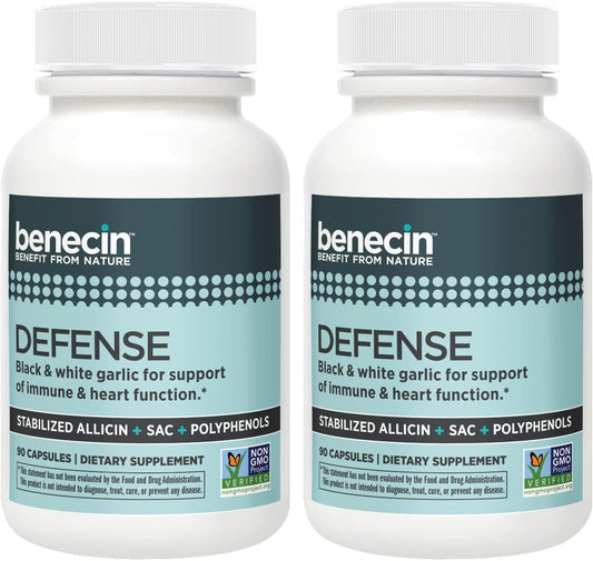 Benecin Defense 1500 mcg Stabilized Allicin Capsules with SAC & Polyphenols for Immune & Heart Support - 180 Vegetarian Caps