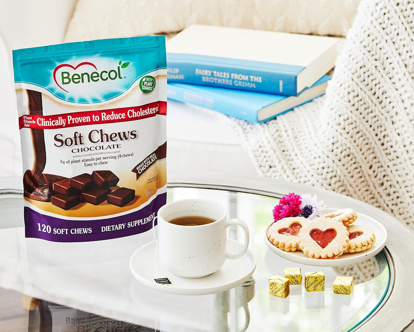 Benecol® Soft Chews - Cholesterol-Lowering Plant Stanols Supplement - 120 Chocolate Chews for Cholesterol Management