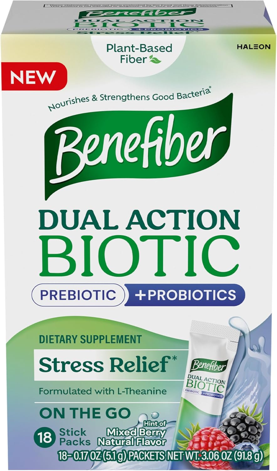 Benefiber Dual Action Biotic Stick Packs with Stress Relief - 18 Count