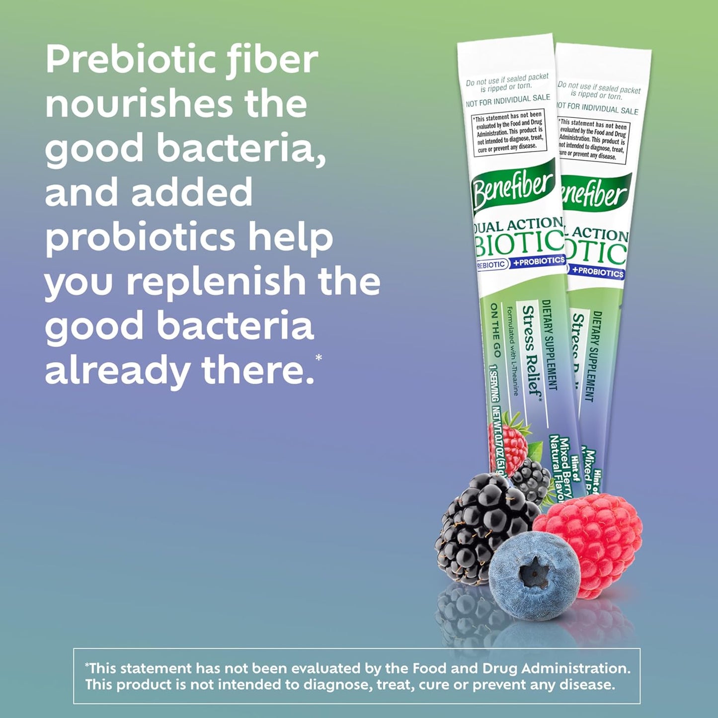 Benefiber Dual Action Biotic Stick Packs with Stress Relief - 18 Count