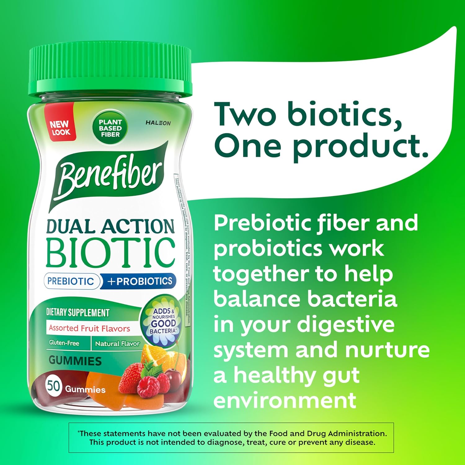Benefiber Prebiotic Fiber Gummies with Probiotics - Digestive Health Support - 50 Assorted Fruit Flavors