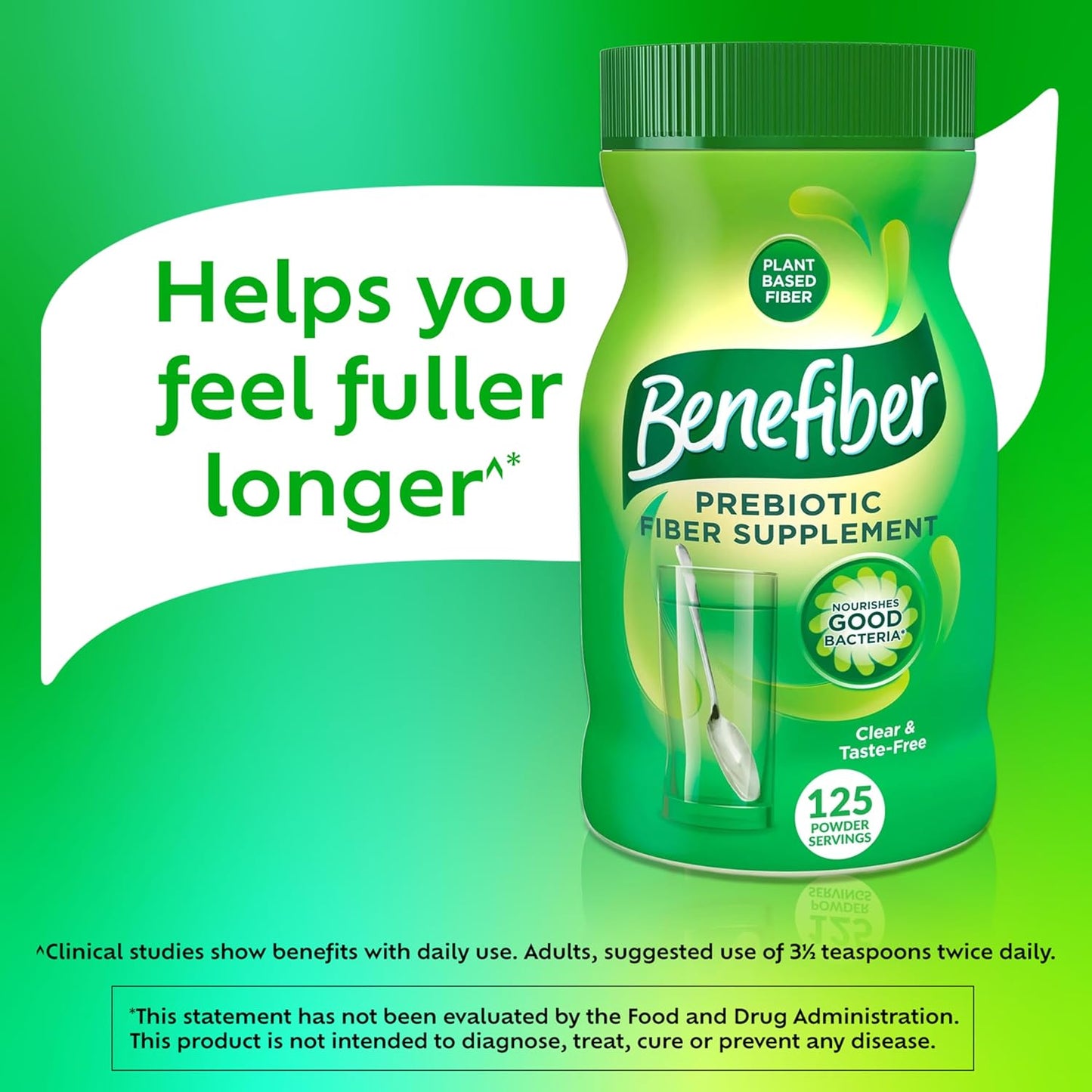 Benefiber Prebiotic Fiber Powder for Digestive Health - 125 Servings, Unflavored - 17.6 oz