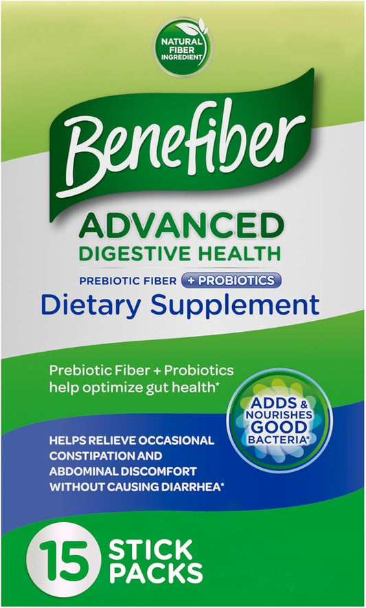 Benefiber Prebiotic Fiber Powder with Probiotics for Digestive Health - 15 Sticks, 3.0 oz - Low FODMAP Formula