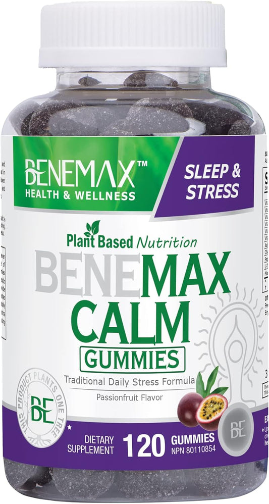 Benemax Calm Gummies with Ashwagandha, Magnesium, and L-Theanine for Relaxation and Sleep - 120 Gummies