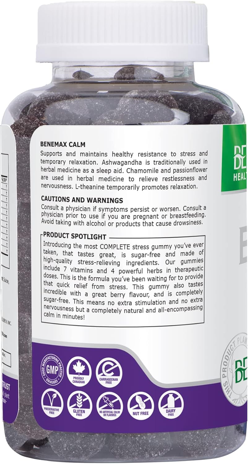 Benemax Calm Gummies with Ashwagandha, Magnesium, and L-Theanine for Relaxation and Sleep - 120 Gummies