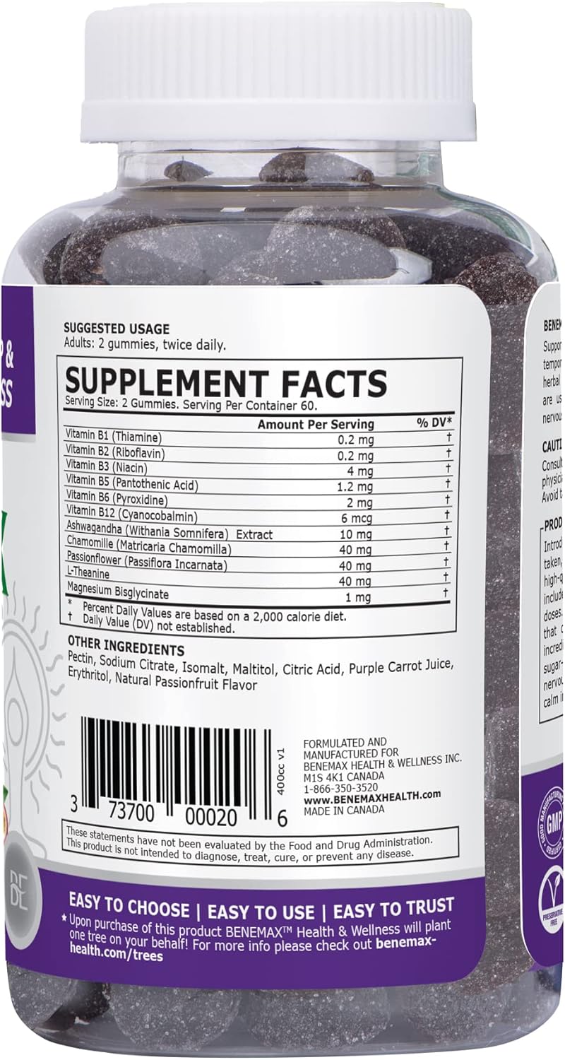 Benemax Calm Gummies with Ashwagandha, Magnesium, and L-Theanine for Relaxation and Sleep - 120 Gummies