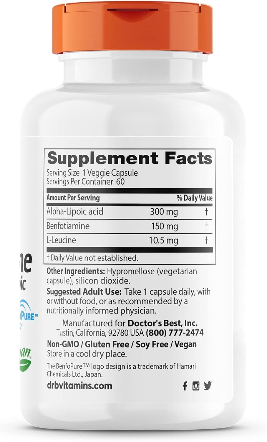 Benfotiamine 150 & Alpha-Lipoic Acid 300 Capsules - Non-GMO, Vegan, Gluten Free - Supports Healthy Blood Sugar Levels - 60 Veggie Capsules