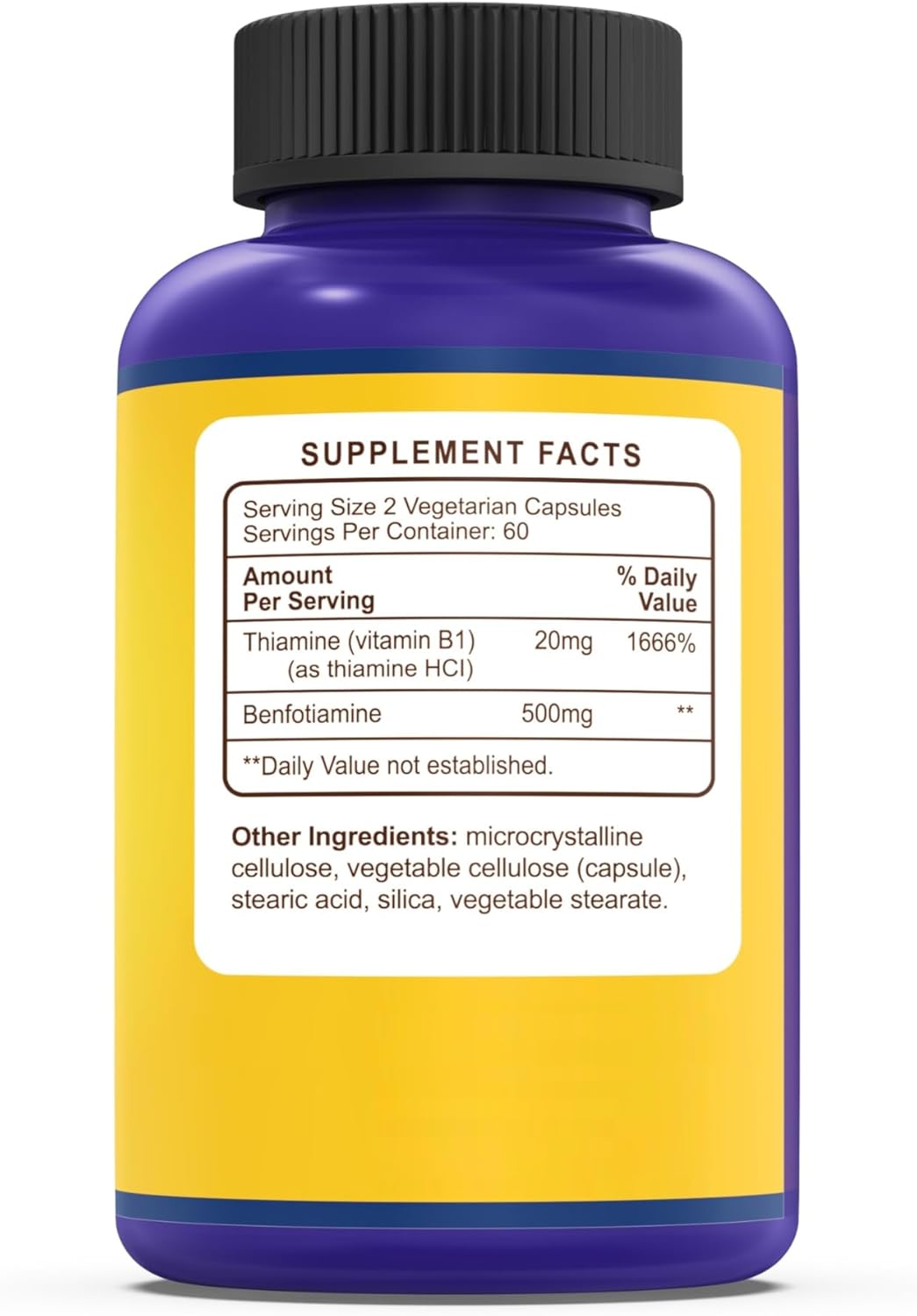 Benfotiamine 500mg Capsules - Fat-Soluble Vitamin B1 for Healthy Metabolism - High Potency, Gluten-Free, Non-GMO, Vegetarian - 120 Count