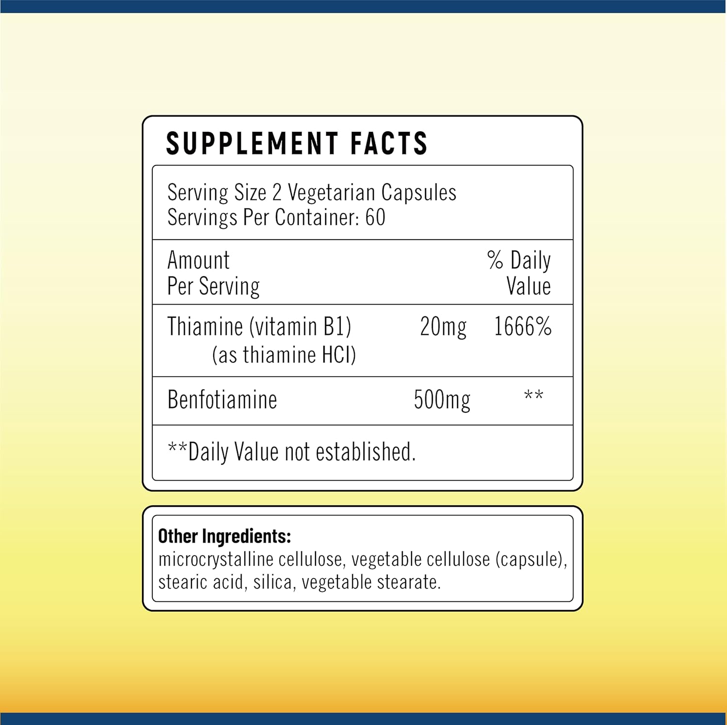Benfotiamine 500mg Capsules - Fat-Soluble Vitamin B1 for Healthy Metabolism - High Potency, Gluten-Free, Non-GMO, Vegetarian - 120 Count