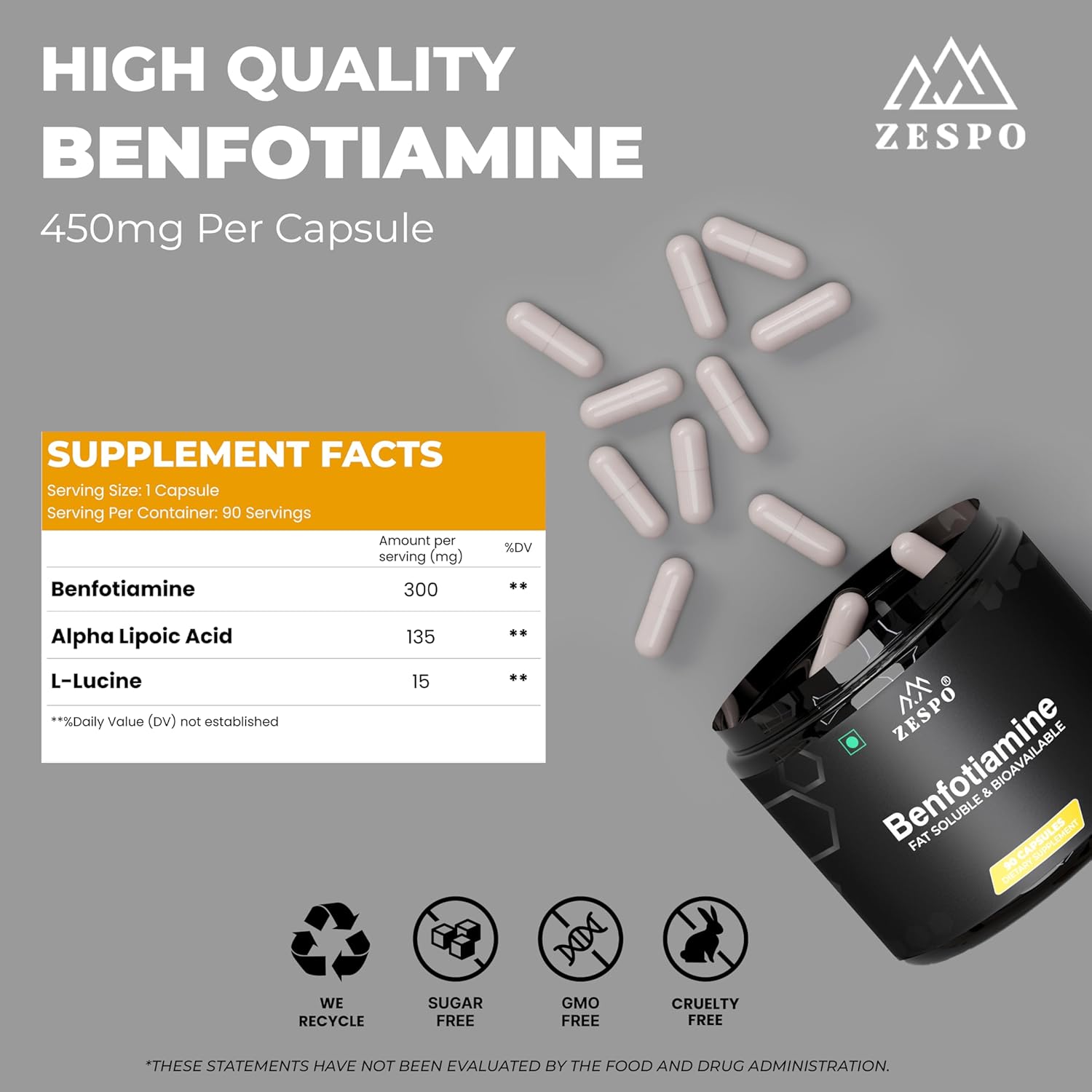 Benfotiamine Supplement - 90 Capsules | Promotes Cellular Health, High Absorption Formula for Optimal Support