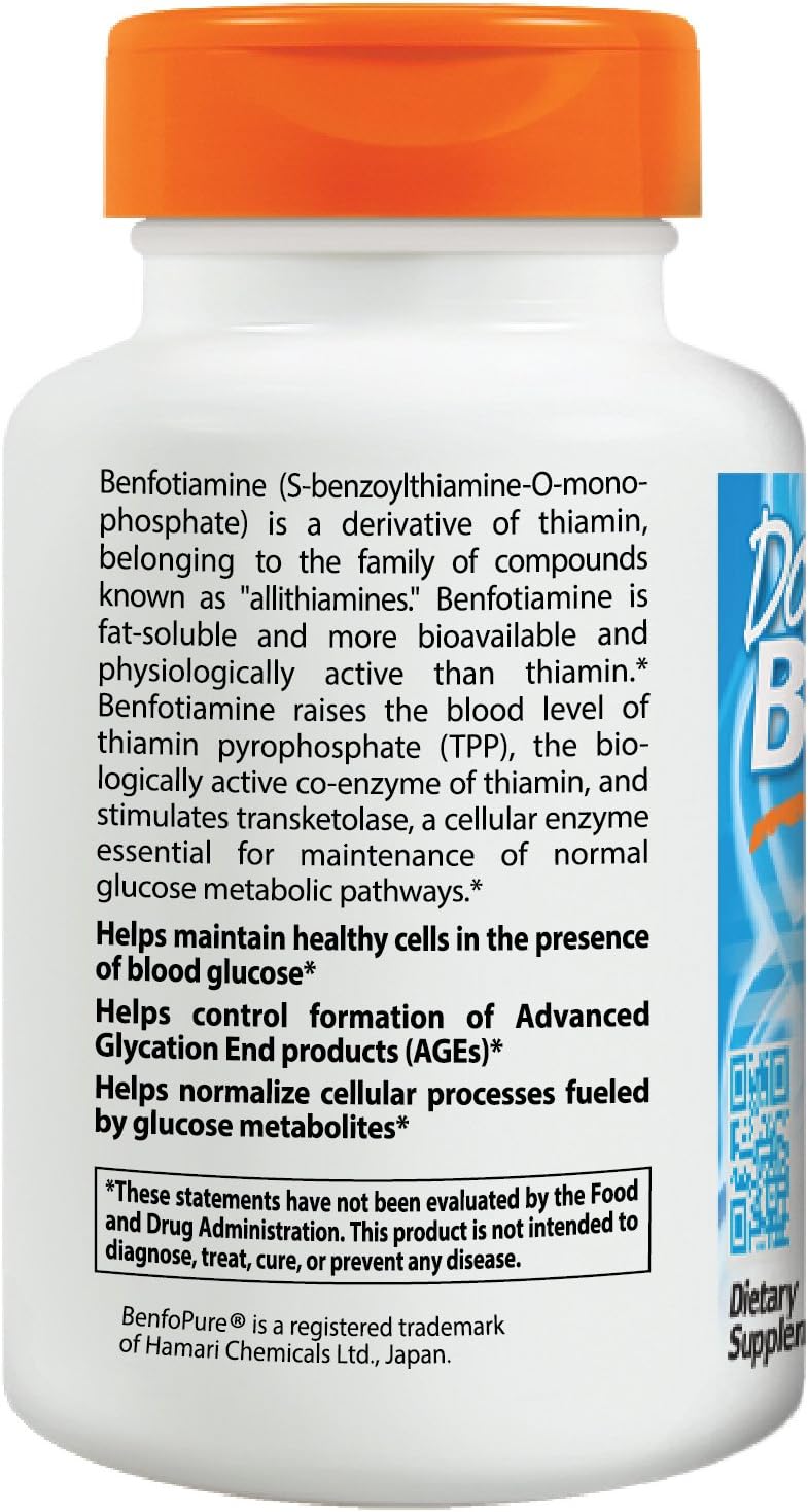 Benfotiamine Vegetable Capsules by Doctor's Best - 150 mg, 120 Count, High-Quality Supplement