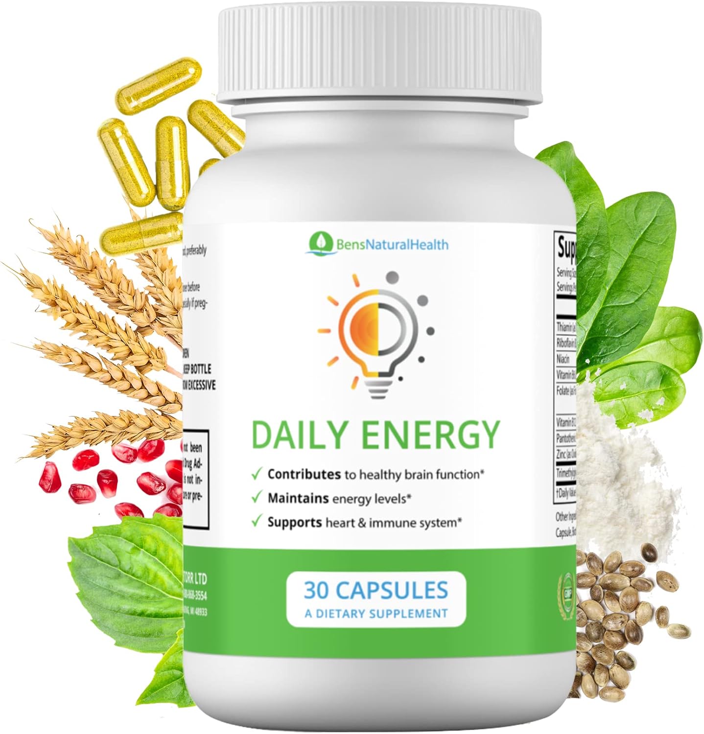 Ben's Natural Health B Complex Energy Supplements with TMG - Memory and Mood Support Vitamins for Women - Herbal Multivitamin for Energy - 3 Month Supply