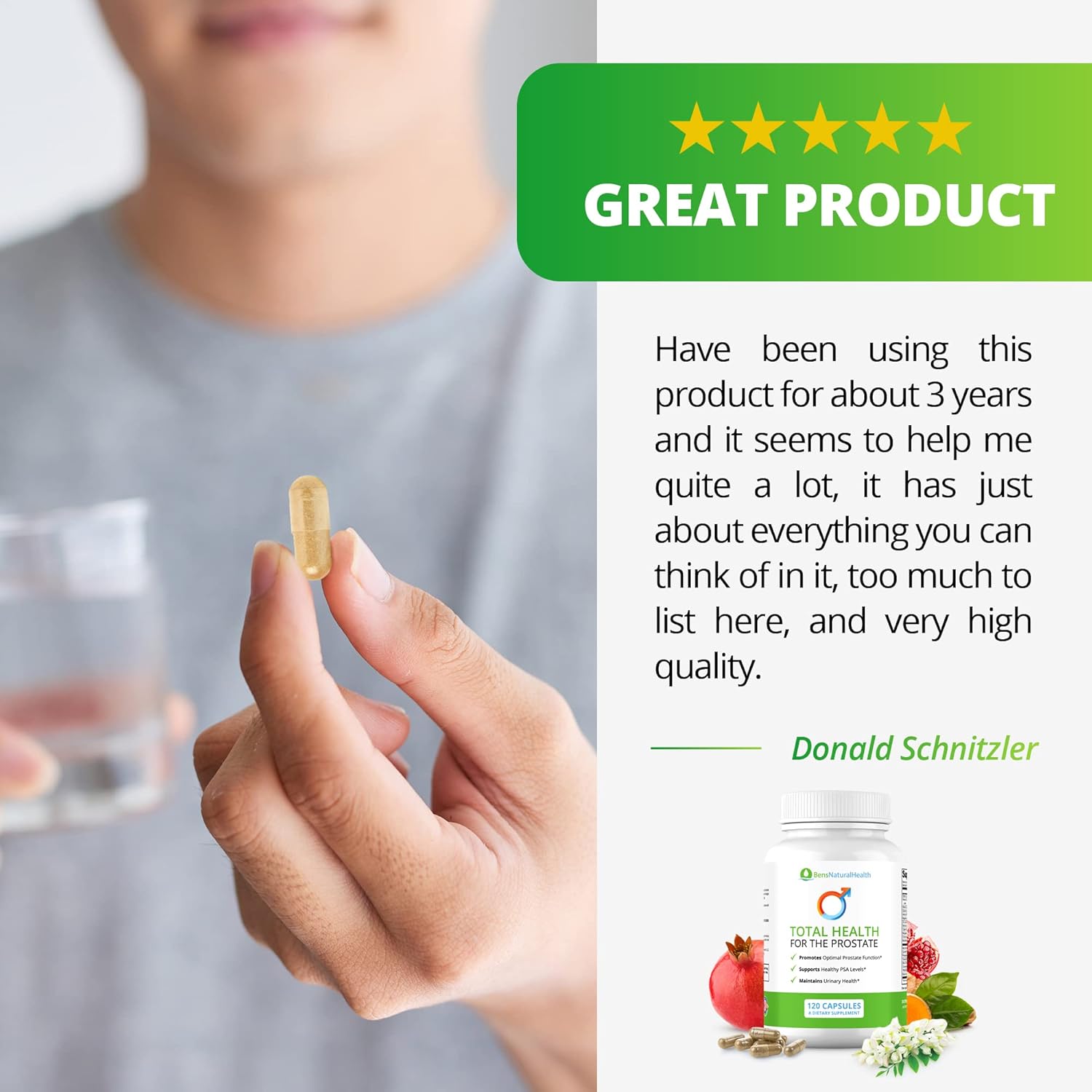 Ben's Total Health Prostate Supplements for Men - 360 Capsules with Beta Sitosterol for Prostate Relief and Health