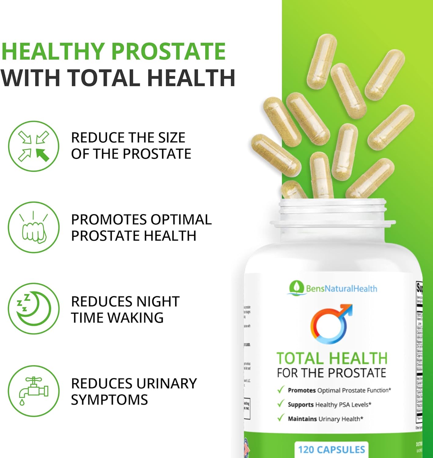 Ben's Total Health Prostate Supplements for Men - 360 Capsules with Beta Sitosterol for Prostate Relief and Health