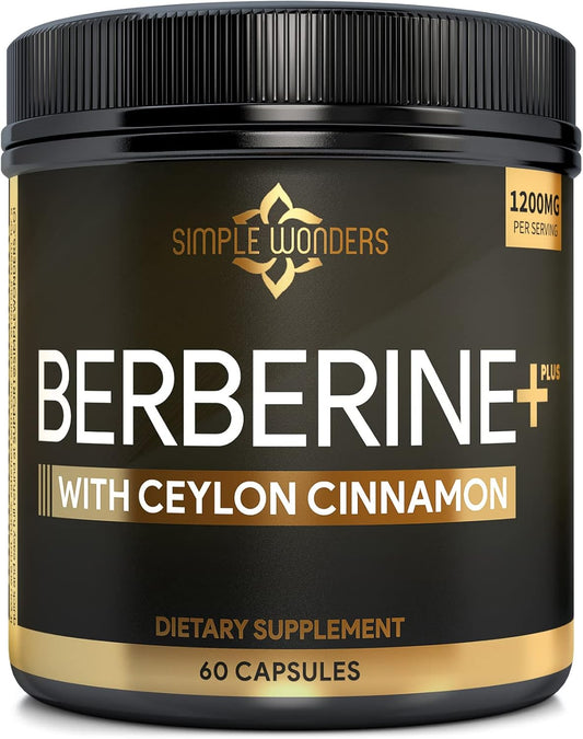 Berberine 1200mg HCL Capsules with Ceylon Cinnamon - Metabolic & Immune Support Supplement for Cardiovascular Health