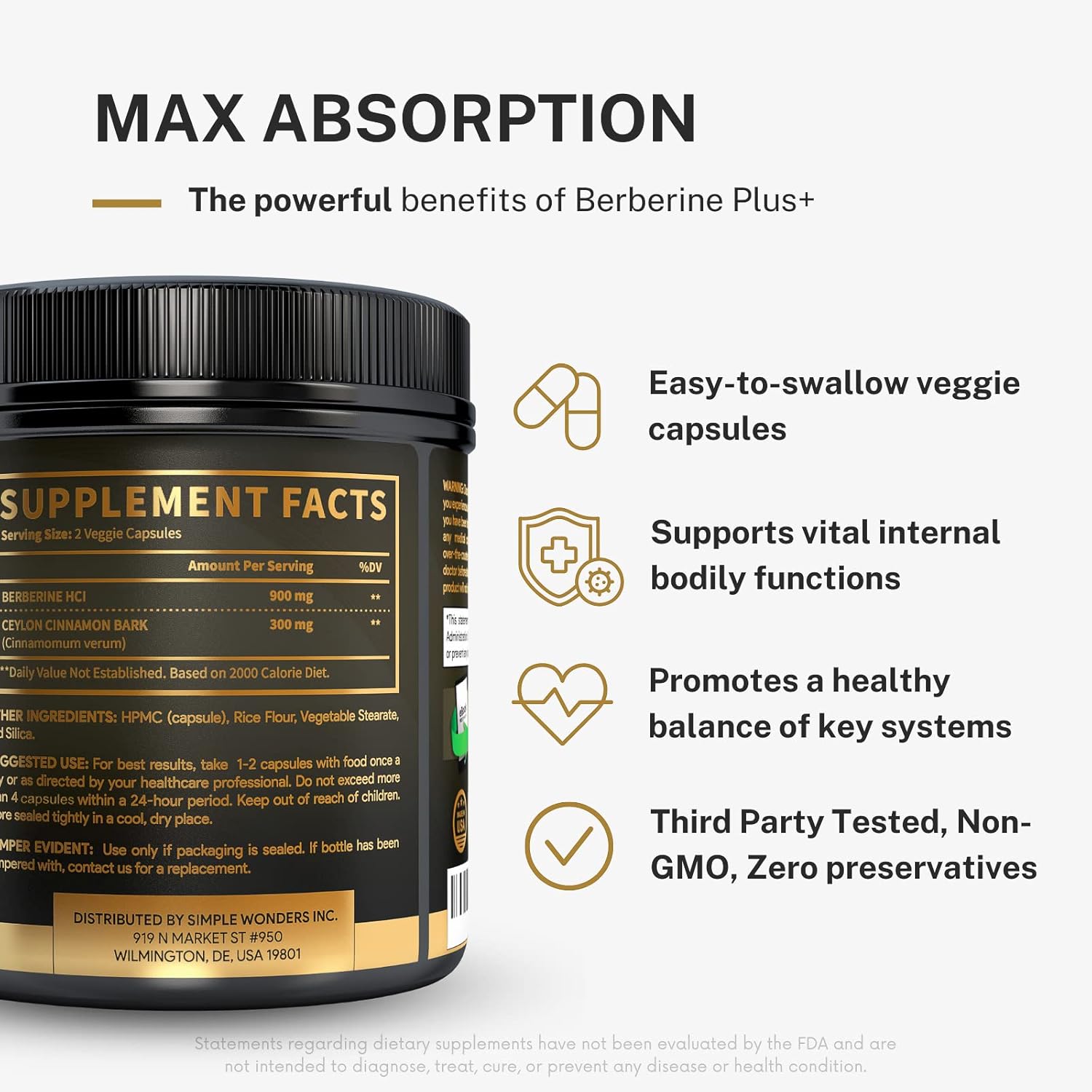 Berberine 1200mg HCL Capsules with Ceylon Cinnamon - Metabolic & Immune Support Supplement for Cardiovascular Health